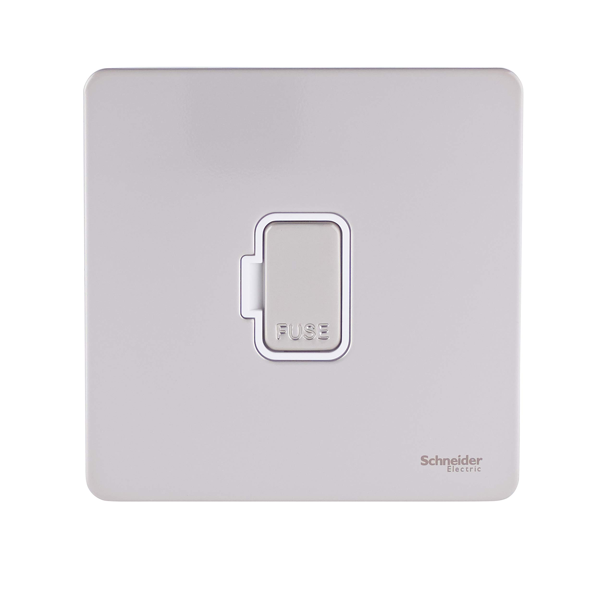Schneider Electric Ultimate Screwless Flat Plate - Unswitched Fused Connection Unit, 13A, GU5400WPN, Pearl Nickel with White Insert