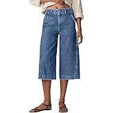 Astylish Capris Jeans for Women Wide Leg High Waisted Stretchy Jean Pants with Slanted Pockets