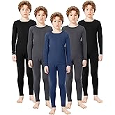 Silkfly 5 Set Thermal Underwear for Boys, Fleece Lined Long Underwear Kids Base Layer Top Bottom Winter Set