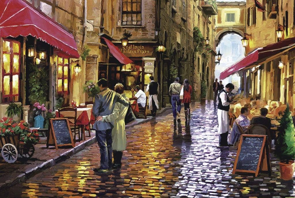 Coffee Street Jigsaw Puzzles for Adults 1000 Piece Beautiful Painting Landscape 29.53 x 19.69inch (F)