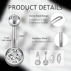 Beautidots 9PCS Belly Button Ring Silver Dangle