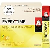 JUNG KWAN JANG Everytime Korean Red Ginseng Extract 1,050mg & Lemon - Vegan Energy Drink Liquid Stick Supplements - No Caffeine, No Gluten, Non-GMO 0.34 fl oz, 10ea (Pack of 6)