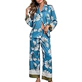 Brosloth Womens Silk Pajamas Floral Satin Pj Sets Button Up Long Sleeve Comfy Soft Fall 2 Pieces Lounge Sets