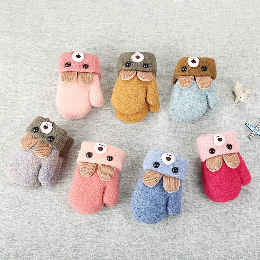 iEasey Cute Bear Baby Toddler Winter Warm Mittens On String Kids Cold Weather Fleece Knit Gloves Ski Snow Insualted Gloves for Baby Girls Boys 0-3 Years Gift,Bear-Grey - Image 5