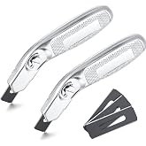 Lasnten 2 Pieces 6 Blades Utility Carpet Knife Cutting Heavy Duty Carpet Knife Cutter Tools with Blades Razor Blade Knives with Protective Cap for Box Cutter Roofing Purpose, Aluminum (Silver)