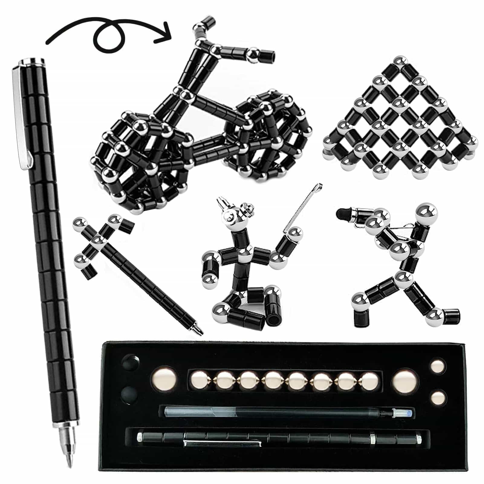 TYJHAFN Magnetic Fidget Pen Toys For Ages 8-13 - Gifts Teenage Boy Girl Magnet Decompression Toy 10 11 12 13 14 15 Year Old Gift Ideas Pens Teens Cool Presents 10-15 Old, Small-black