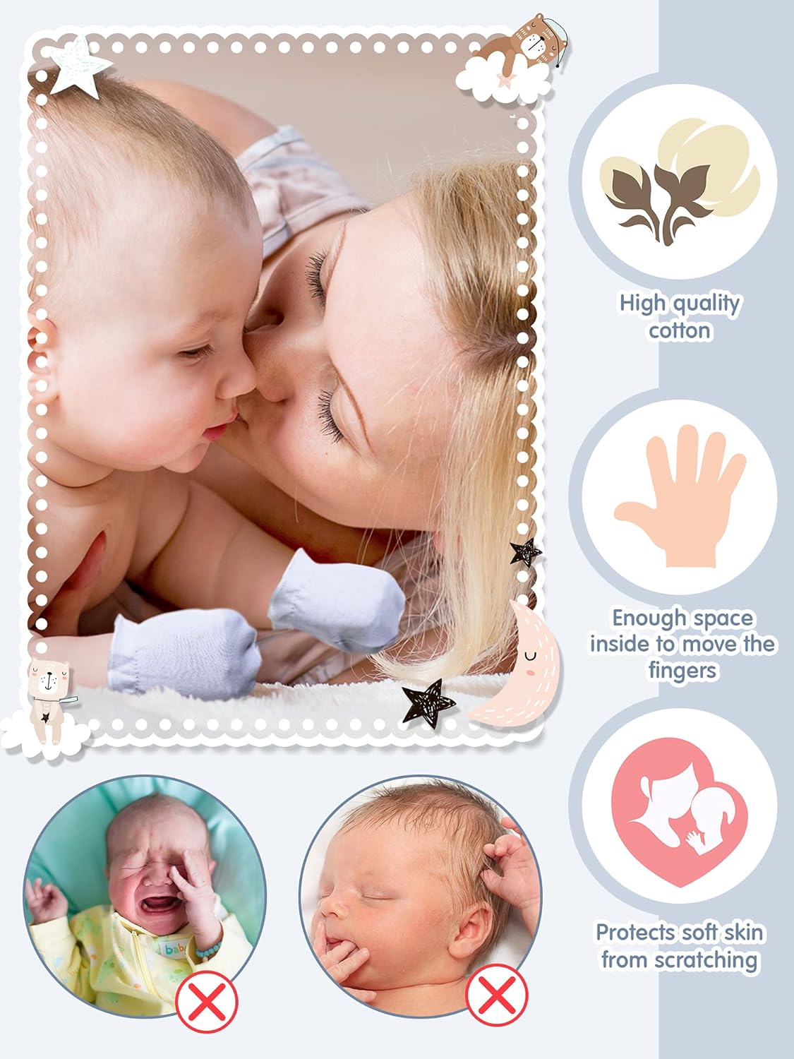 16 Pairs Newborn Baby Mittens Cotton Gloves Infant Toddler No Scratch Mittens for 0-6 Months Baby Boys Girls (White): Clothing