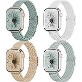 4 Pack Slim Braided Stretchy Compatible with Apple Watch Band 38mm 42mm 40mm 44mm 41mm 45mm 46mm 49mm Women Men, Solo Loop Nylon Thin Strap for iWatch Series 11 10 9 8 7 SE 6 5 4 3 Ultra