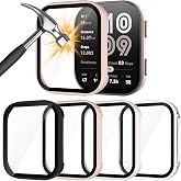JADTILXY Case Compatible with Amazfit Bip 6 Smart Watch 46mm, 4-Pack Hard PC Cover with HD Tempered Glass Screen Protector Anti-scratch Ultra-thin Shell for Amazfit Bip 6 (Black+Pink+Beige+Clear)