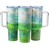 Jormungand 40 oz Tumbler with Handle and Straw Stainless Steel Vacuum Insulated Water Bottle for Hot or Cold Beverages Coffee Mug with Leakproof Straw Lid Sliding Lid Gift for Women&Men (Fields)