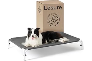 LE SURE Lesure Elevated Raised Outdoor Dog Bed - Cooling Dog Cot Bed for Large Dog Easy to Assemble, Lifted Pet Bed with Durable Breathable Teslin Mesh, Dog Hammock Bed with Non-Slip Feet, Grey 41"