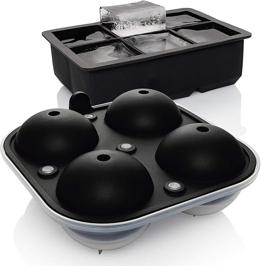 Large Silicone Square Ice Cube Tray + Giant 2.5 Inch Ice Ball Mold with