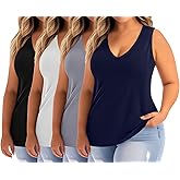 Ficerd 4 Pack Women's Plus Size Tank Tops, Casual V Neck Sleeveless Shirts Ladies Flowy Dressy Tunics Work Tees