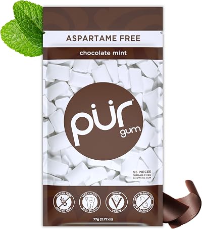 PUR Gum Sugar Free Chocolate Mint Xylitol Vegan Gluten Free 55 Pieces