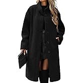 NRZD Long Fleece Coats for Women, Warm Faux Fur Jackets Button Down Winter Coats Textured Fleece Jackets with Pockets