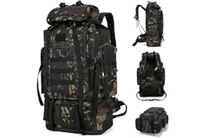 HongXingHai 70L/100L Hiking Camping Backpack MOLLE Rucksack Waterproof Daypack for Traveling (Black CP)