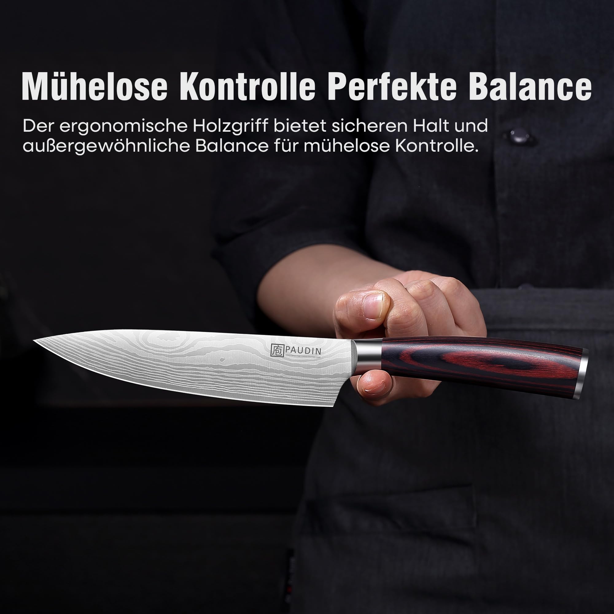 PAUDIN Kochmesser 15 cm Küchenmesser klein scharf profi Messer als Allzweckmesser Fleischmesser Gemüsemesser aus hochwertigem Edelstahl mit ergonomischem Holzgriff 4