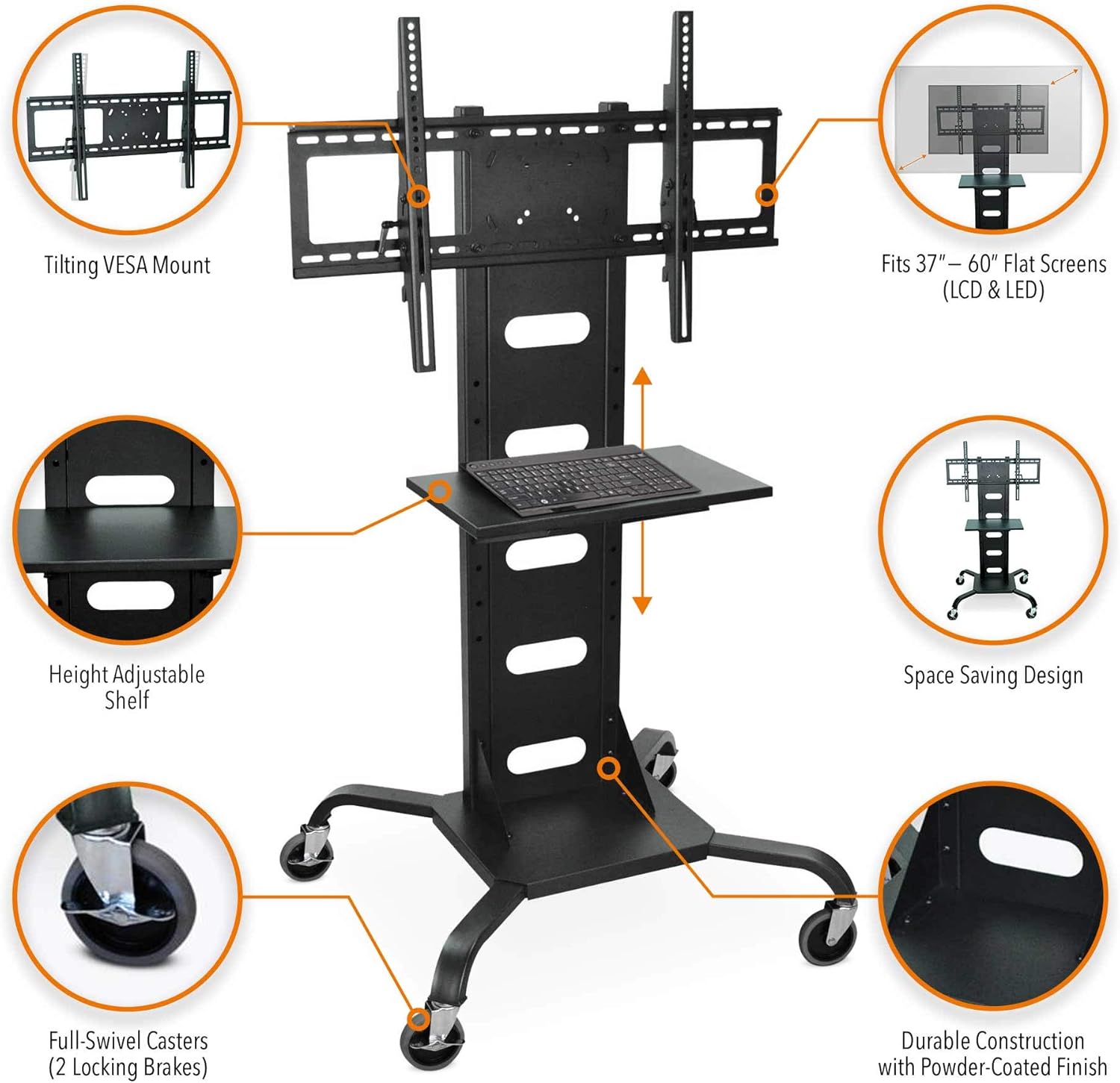 Line Leader Heavy Duty TV Stand | Mobile Television Cart with Locking Wheels & Storage Shelf | Tilting VESA Mount - Supports LCD & LED Flat Screen TVs from 37 Inches to 60 Inches : Electronics