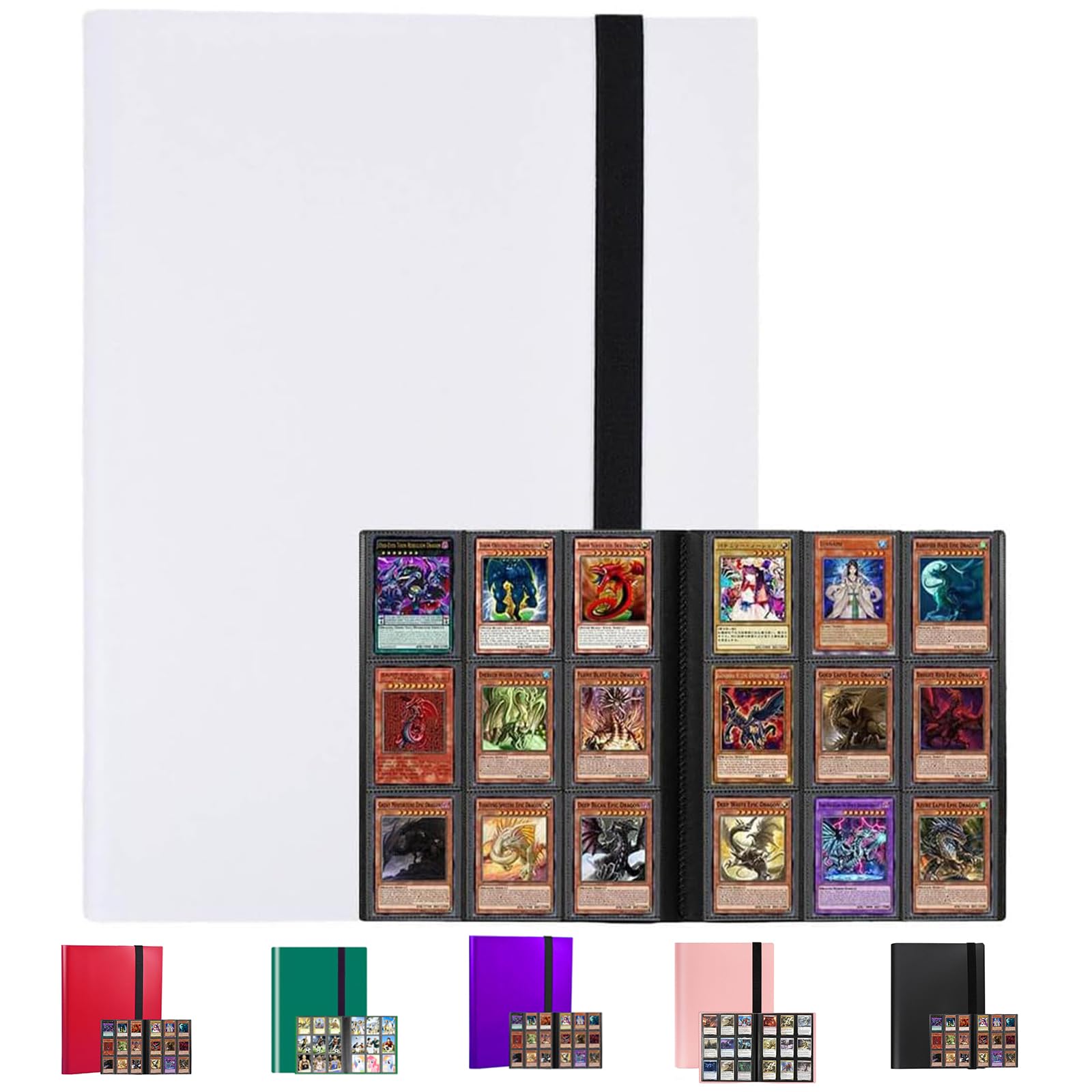 9-Pocket Trading Card Binder, Multiple Pocket Trading Card Album With Straps, 360 Side-Loading Pockets, Durable PU Album for Sports Cards，MTG, Pokemon, Yu-Gi-Oh, Football (White)