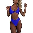 geluboao Bikini Set for Women Solid V Neck Knot Front Push Up High Leg Thong Two Piece Swimsuit