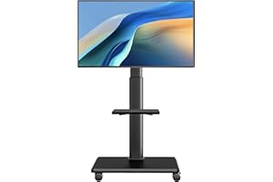 AX WABER Universal Floor TV Stand, Portable Rolling Floor TV Mount with Wheels, 80 Degree Swivel Height Adjustable for 27 to 65 Inch LCD LED OLED TVs, Holds up to 88 lbs Mobile TV Cart