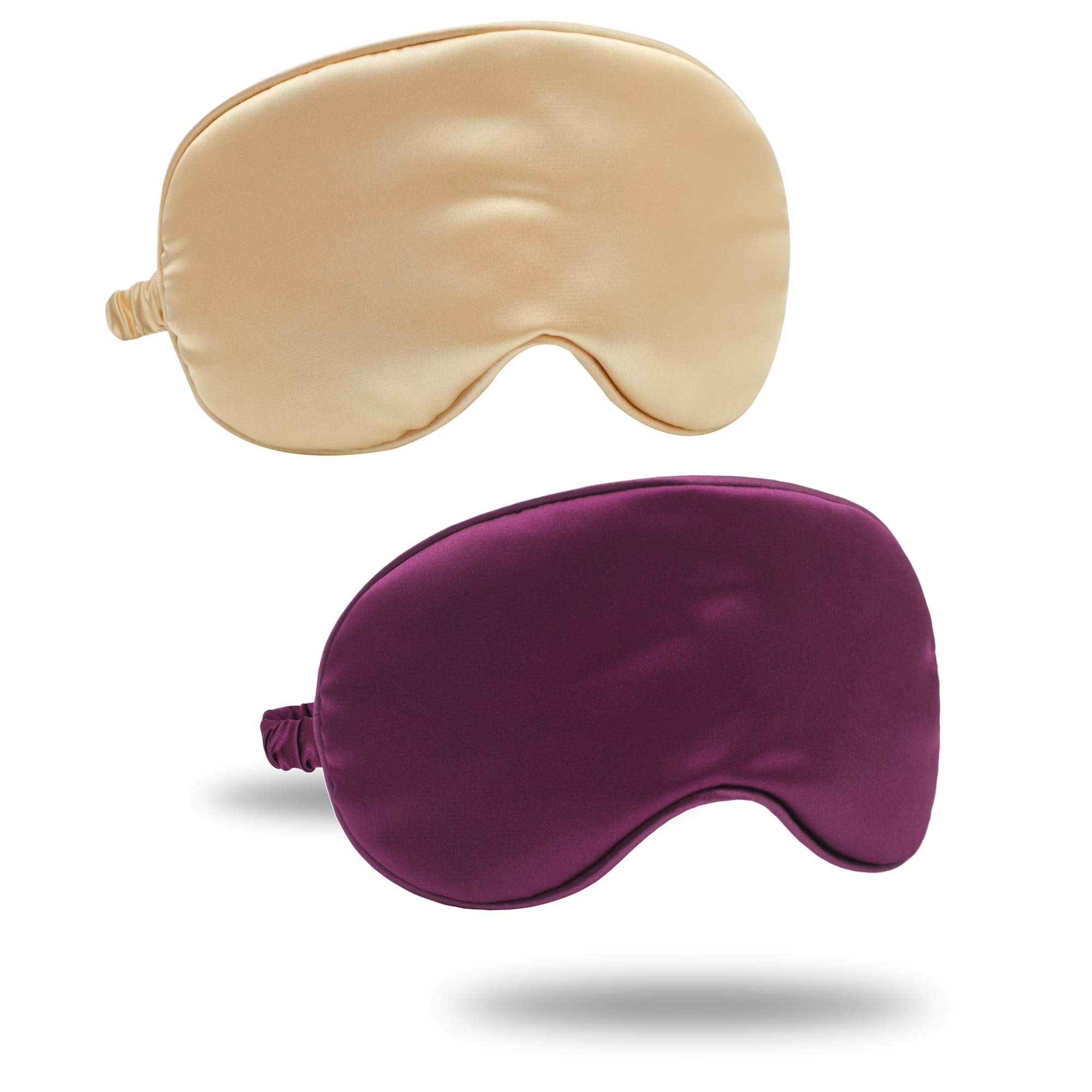 ZLYC Silk Satin Sleep Mask with Elastic Strap Travel Eye Sleeping Blindfold for Women Men (Gold, Purple)