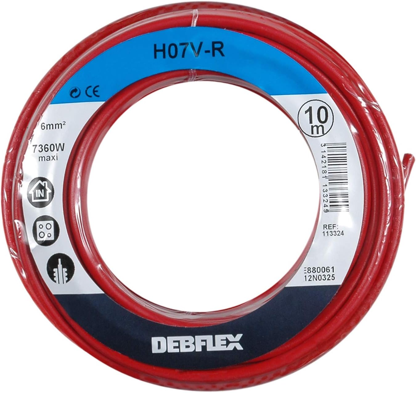 Debflex 113324 Cable Reel HO7V-R 6 10 m Red, rouge / 10 mètres