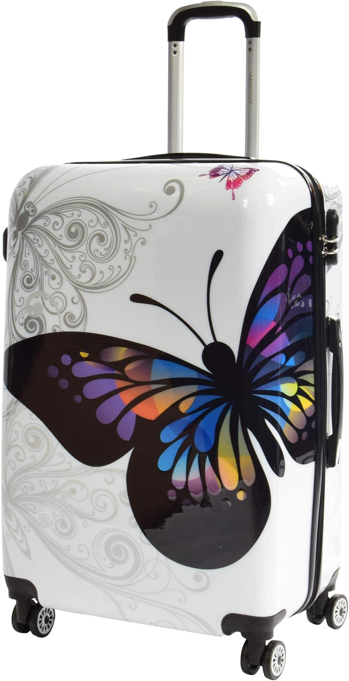 Large Check-in Size Suitcase White Butterfly Hard Shell 4 Wheel Luggage AM81