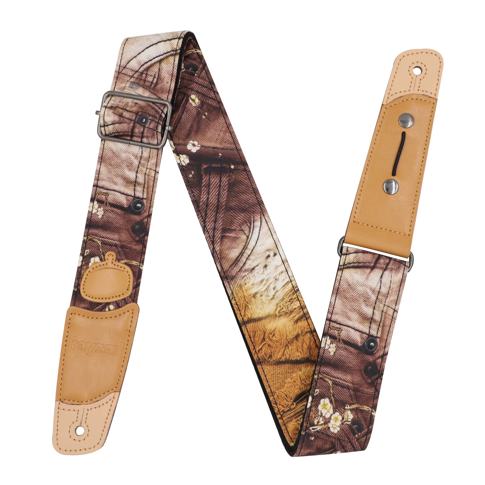 Rayzm Guitar Strap with Cable Hole and Plectrum Picks Pocket, Nylon Strap for Acoustic/Electric/Bass Guitar with Non-slip Cotton Backing, Metal Buckle, Adjustable Length