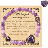 Dulovkpt 6mmHeart Crystal Beaded Bracelets for Women and Rose Quartz Healing Anxiety Stone Handmade Pink Natural Stone Bracelet Stretch Bracelet Gemstone Reiki Spiritual Valentine DayJewelry Gifts