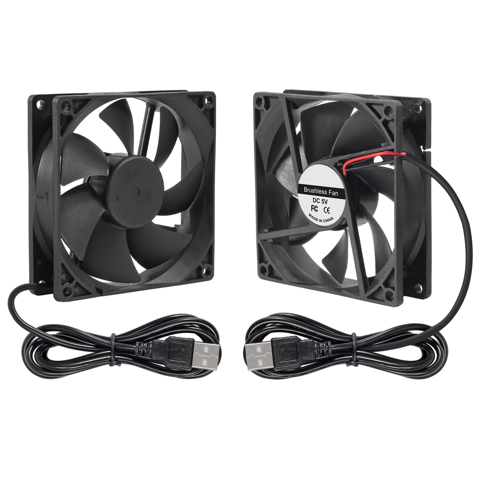 DORHEA 2PCS 9225 Fan 90x90x25mm DC 5V 92mm x 25mm USB Brushless Cooling PC Fan, Replacement Ball Bearing 92mm Fan for Cooling DIY PC Computer Case Fan - USB