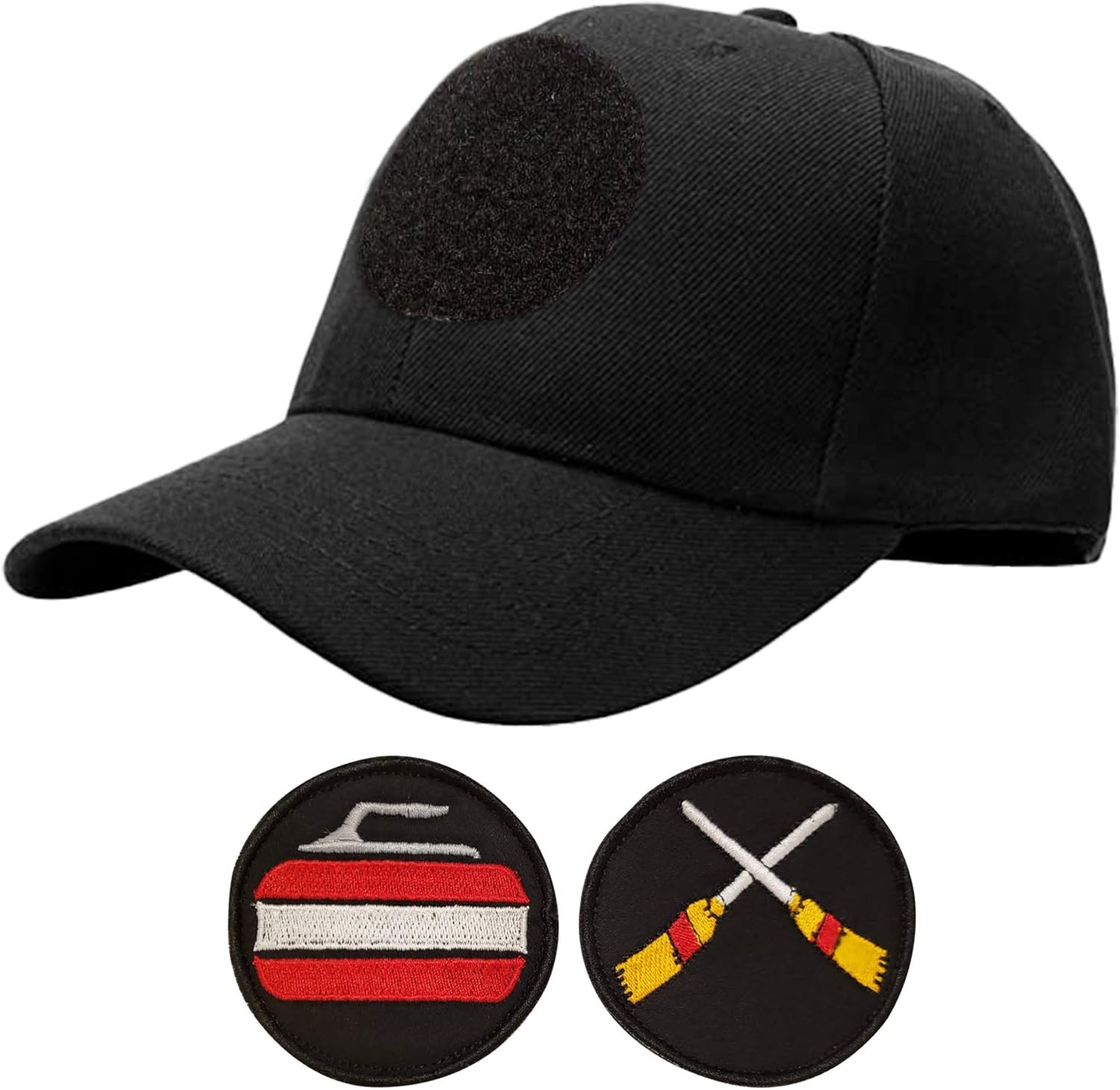 Curling Sports Hat Two Removable Velcro Patches Rock Brooms Patch