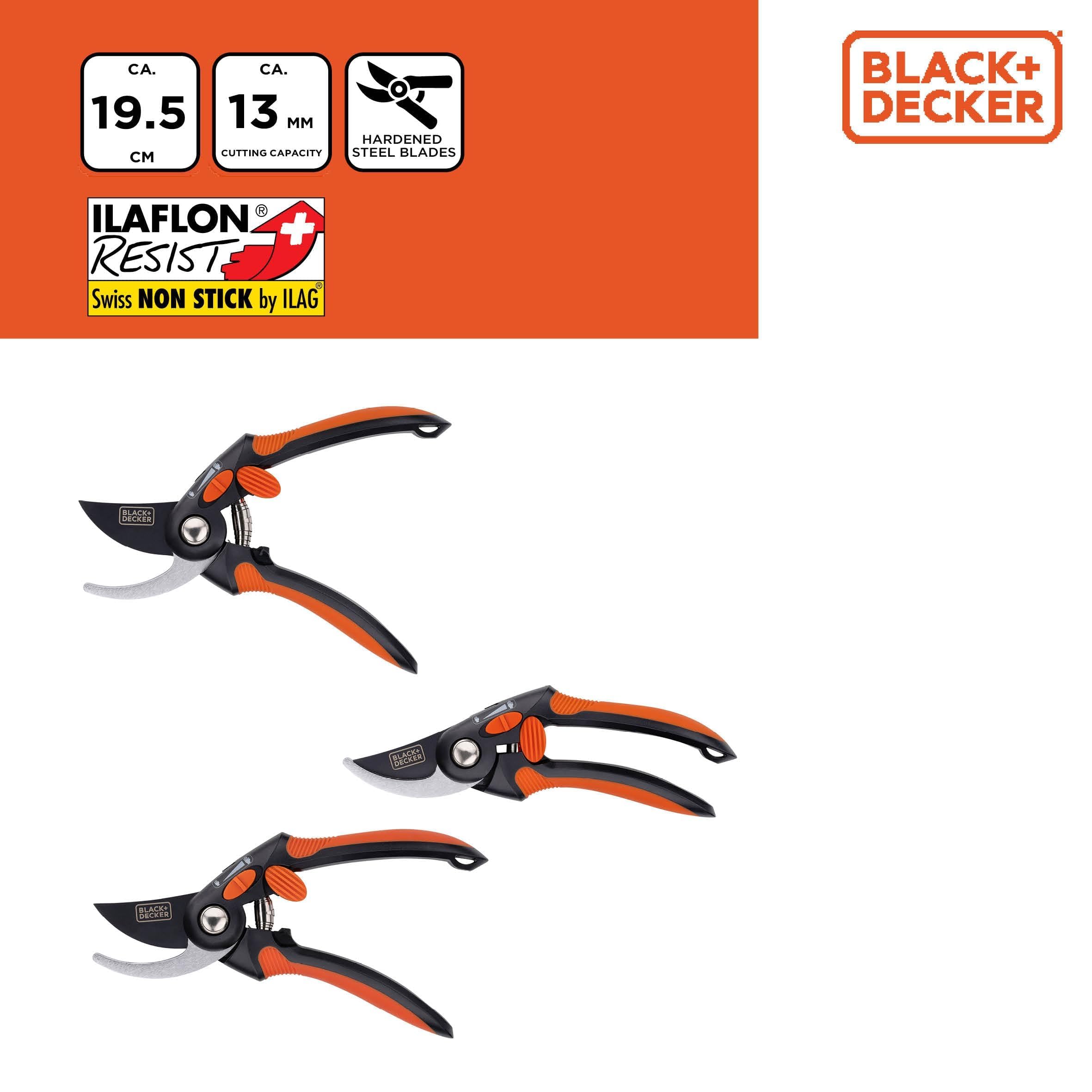 BLACK+DECKER Bypass Gartenschere - Gartenschere Hochwertige Stahlklingen - Astschere Ergonomischer Griff - Baumschere Mit Schnittkapazität von 13 MM – Schwarz/Orange 2