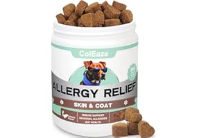 COLEAZE Dog Allergy Relief Chews 200Pcs Omega 3 Fish Oil Skin & Coat Supplement, Dog Itching Skin Relief with Probiotics & Colostrum - Dry Skin, Hot Spots, Licking, Seasonal Allergies Immune Support Treats