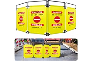 CRAGIEER 4 Panels Safety Barricade, 7.8FT Removable Foldable Security Gates Barrier with Heavy Duty PVC Frame, Bilingual Bold Font and Graphics Easier to Identify, Barricade for Indoor and Outdoor Use (Yellow)
