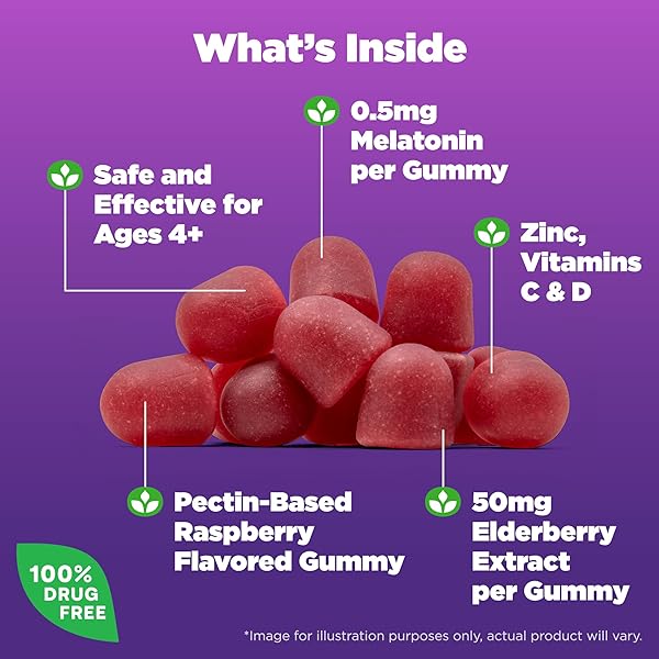 NATROL KIDS SLEEP+ IMMUNE HEALTH GUMMIES WITH MELATONIN, ZINC, VITAMIN C AND D, ELDERBERRY, 50 RASPBERRY FLAVORED MELATONIN AND IMMUNE HEALTH GUMMIES, 50 DAY SUPPLY