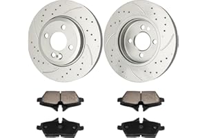 KAC Drilled and Slotted Front Brake Kit Rotors Ceramic Brake Pads for Mini 2009-2015 Cooper 1.6L, Mini 2009-2012 Cooper 1.6T, Mini 2007-2008 Cooper, Mini 2016 Cooper 1.5T(11.02”, 280mm)