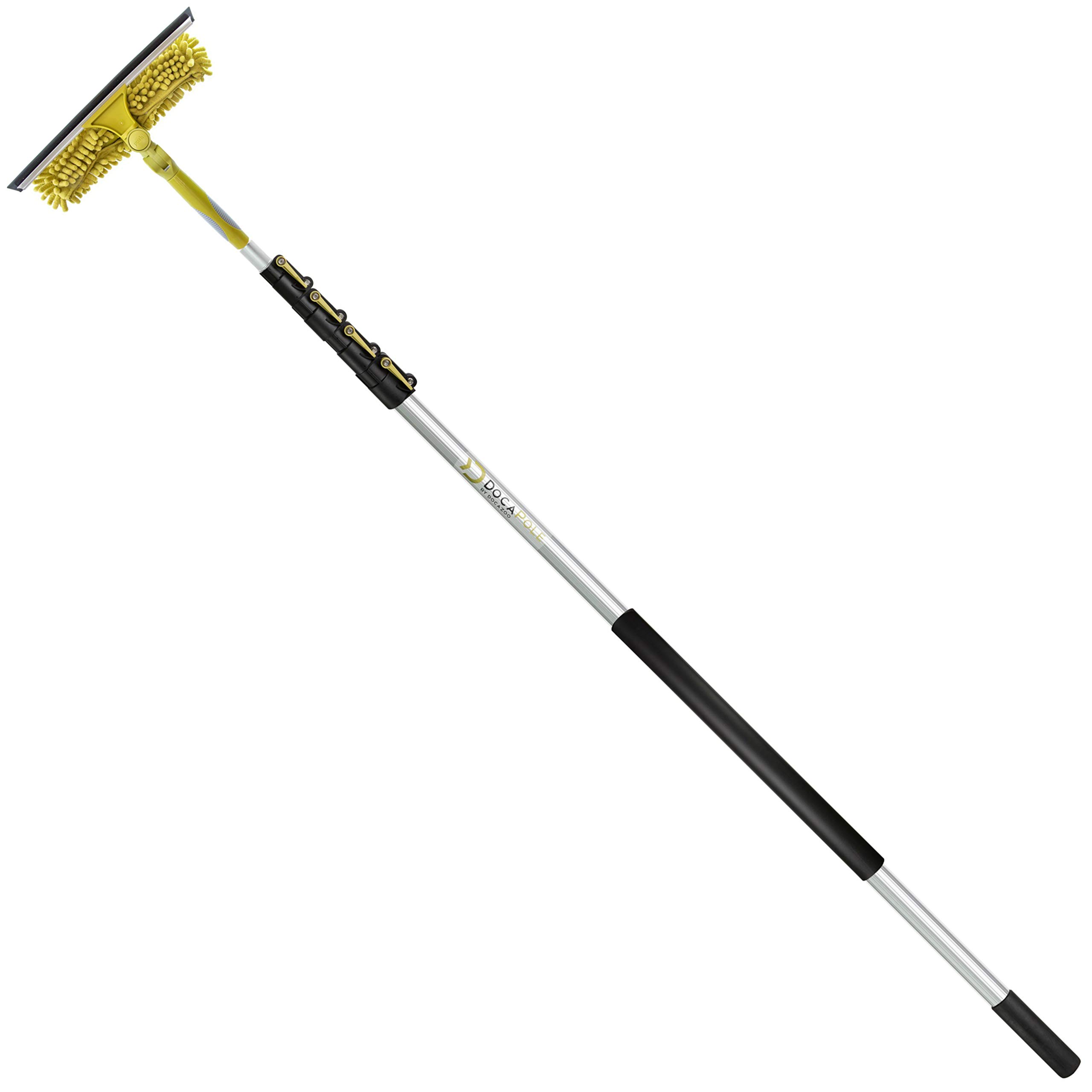 DocaPole 6-24 Foot Extension Pole + Dual Pivot Squeegee & Window Washer Combo // Telescopic Pole for Window Cleaning // Includes 3 Sizes of Squeegee Blades // Extension Pole for Cleaning Windows