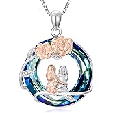OCJ Christmas Sister Gifts from Sister Sterling Silver 2 to 5 Sisters Necklace for Women Rose Flower Crystal Female Friendship Jewelry Birthday Gifts for Her