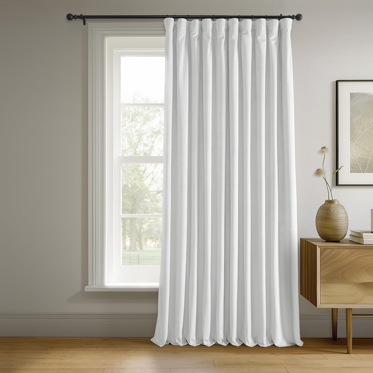 HPD Half Price Drapes Signature Velvet Thermal Blackout Curtains for Living Room 108 Inch Long (1 Panel) Rod Pocket Insulated Blackout Curtains for Bedroom Window Curtains, 100W x 108L, Primary White Image