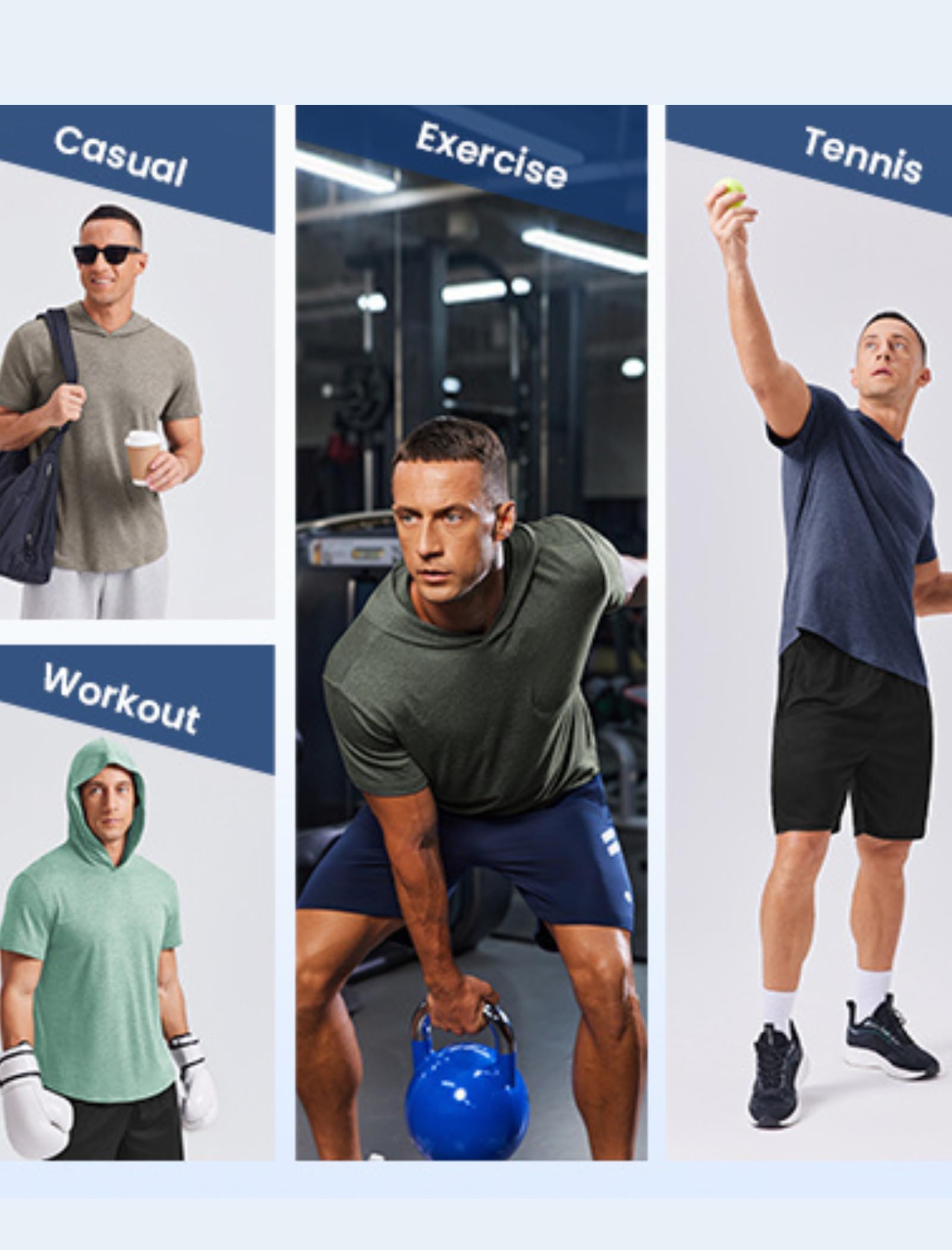 PINSPARK Short Sleeve Hoodies for Men Lightweight Pullover - Quick-Dry Athletic Hooded T-Shirt for Gym Workout Fitness Navy Blue