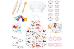 CACASO 22Pcs Kids Chef Role Play Costume Set,Toddler Cooking Apron Set,Apron&Chef Hat for Dress Up Chef Costume Play for Kids