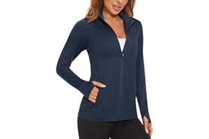 MAGCOMSEN Women's UPF 50+ Athletic Jackets Zip Up Lightweight Sun Protection Shirts with Thumb Holes Workout