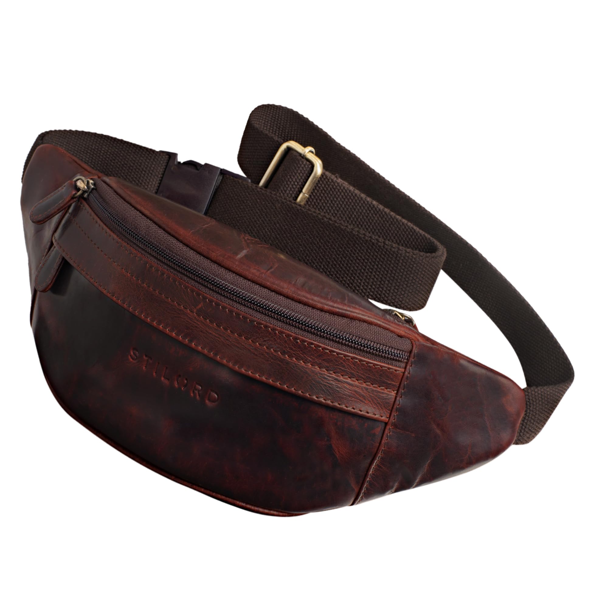 STILORD "Terry" Leather Waist Belt Bag Vintage Bum Bag for Men and Women Genuine Leather Belt Pouch for Dog Walking Running Pack Festival Bag Colour:Kara - Brown