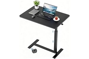 CROWNFURN Overbed Bedside Table with Hidden Casters,Adjustable Hospital & Home Use Bed Table, Rolling Laptop Table, Mobile Standing Desk,Black
