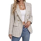 Mina Self 2026 Spring Women's Tweed Plaid Blazer Jacket - Fully Lined Fashion Business Casual Elegant Work Coat Pockets