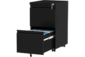 YITAHOME 2-Drawer Vertical File Cabinet with Lock, 20” Deep Mobile Metal Filing Cabinet for Legal/Letter Size, 20” Height Pre-Built Office Storage File Cabinet Except Wheels Under Desk - Black