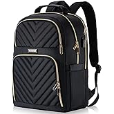 Kuosdaz Laptop Backpack for Women, School Backpack for Teen Girls, 15.6 Inch Quilted Work Backpack Purse with USB Charging Port, Large Anti-theft Bookbag for Students, Casual Daypacks for Women,Black