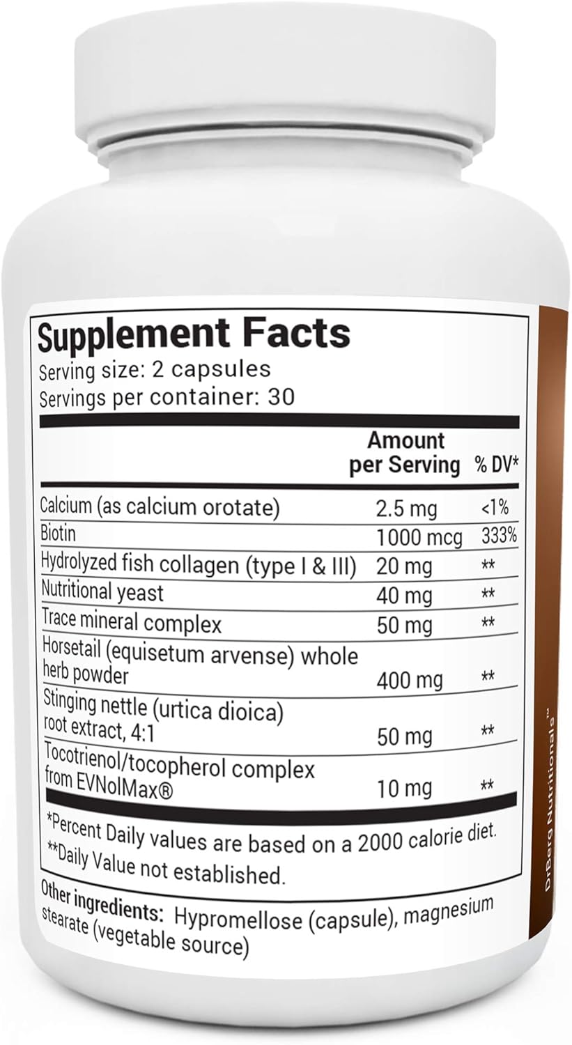 Dr. Berg’s Hair Formula Supplement Due to Normal Aging Supports Healthy Nails & Skin - DHT Blocker with Biotin, Collagen Type I&II, Trace Minerals, Whole Food Vitamin C and Bs for Women and Men: Health & Personal Care