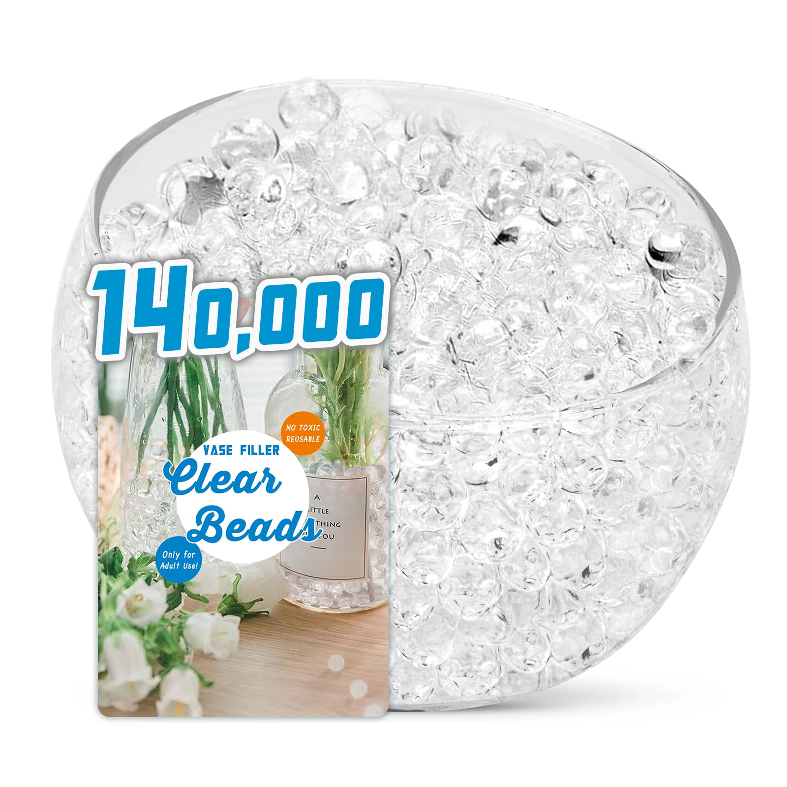 ORIKASO 140,000 Clear Water Gel Beads for Centerpieces, Tansparent Vase Filler for Floating Candle, Christmas Decoration, Wedding Centerpiece, Floral Decorations, Soilless Planting